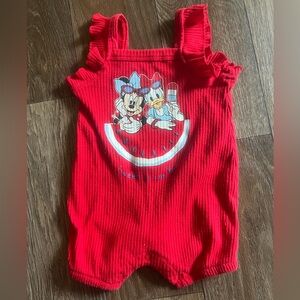 Disney 0/3 Months Red Ribbed Romper
